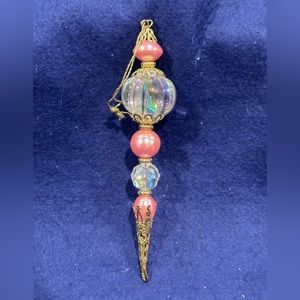 Vintage Hand Blown Tiered Finial Iridescent Glass Christmas Ornament